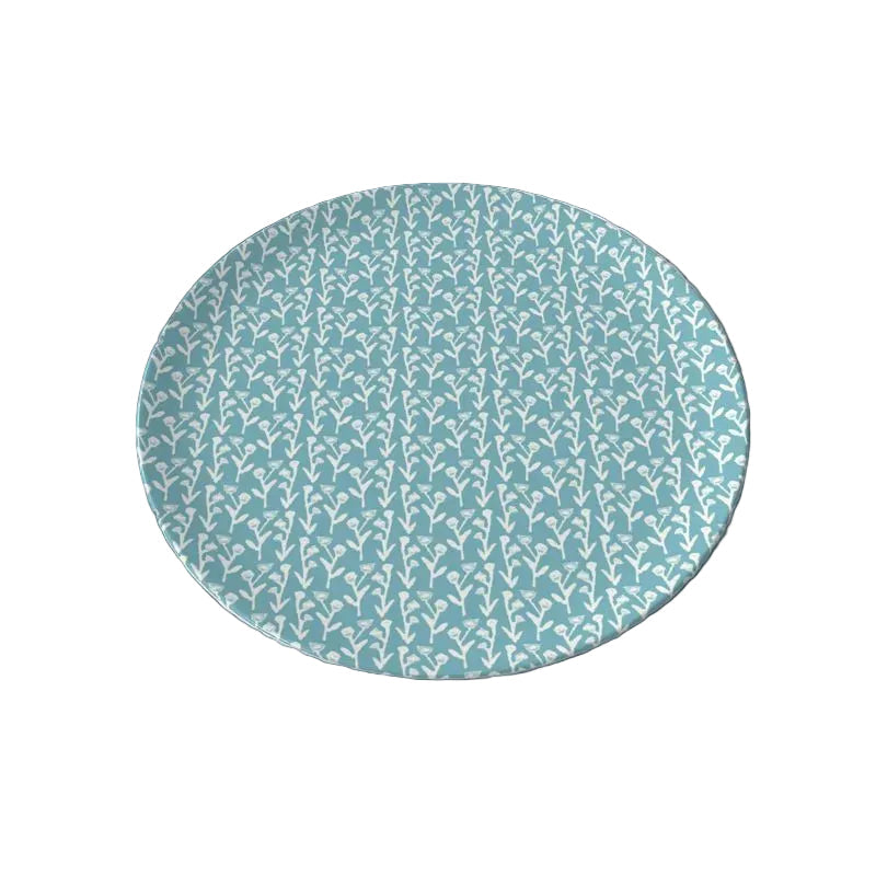 Slate blue Ivy Manor china plate with white botanical pattern on Tampa Home & Garden Store