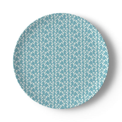 Ivy Manor slate blue china plate with white botanical motif by Erin Donahue Tice on Tampa Home & Garden Store