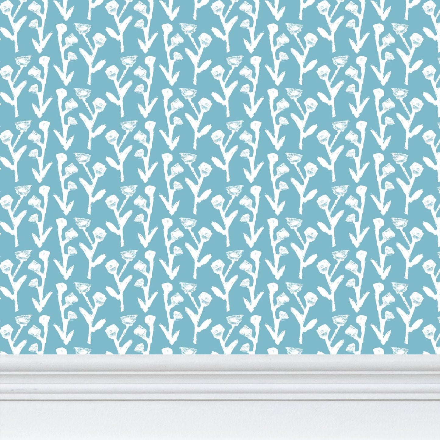 Ivy Wallpaper Slate by Erin Donahue Tice - white ivy on blue background repeat-pattern wallpaper on Tampa Home & Garden Store