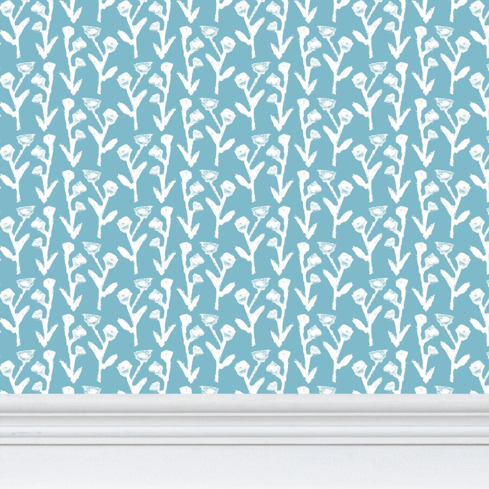 Ivy Wallpaper Slate by Erin Donahue Tice - white ivy on blue background repeat-pattern wallpaper on Tampa Home & Garden Store
