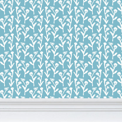 Ivy Wallpaper Slate by Erin Donahue Tice - white ivy on blue background repeat-pattern wallpaper on Tampa Home & Garden Store
