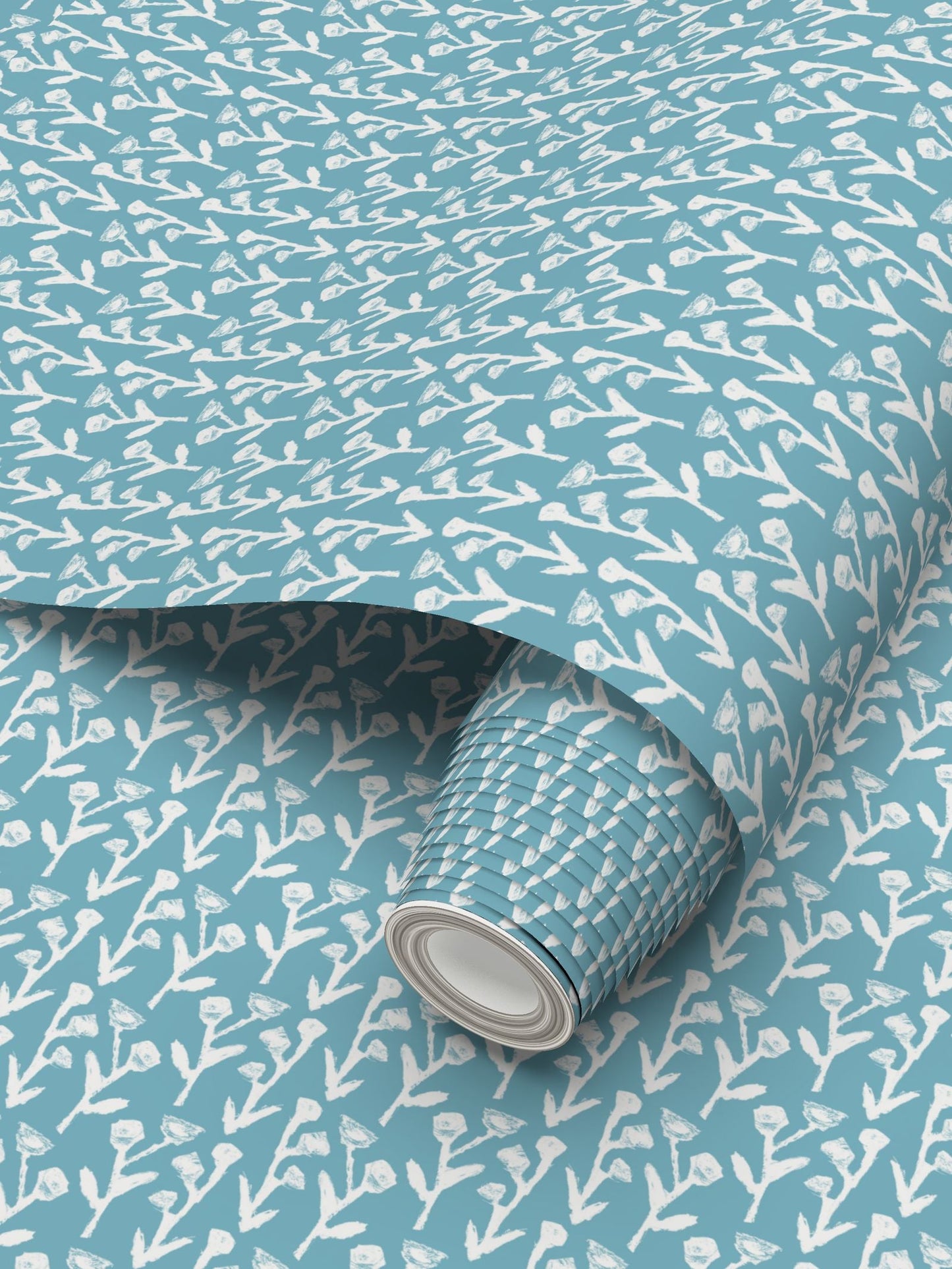 Ivy Wallpaper Slate by Erin Donahue Tice; repeat pattern wallpaper in blue with white ivy on Tampa Home & Garden Store