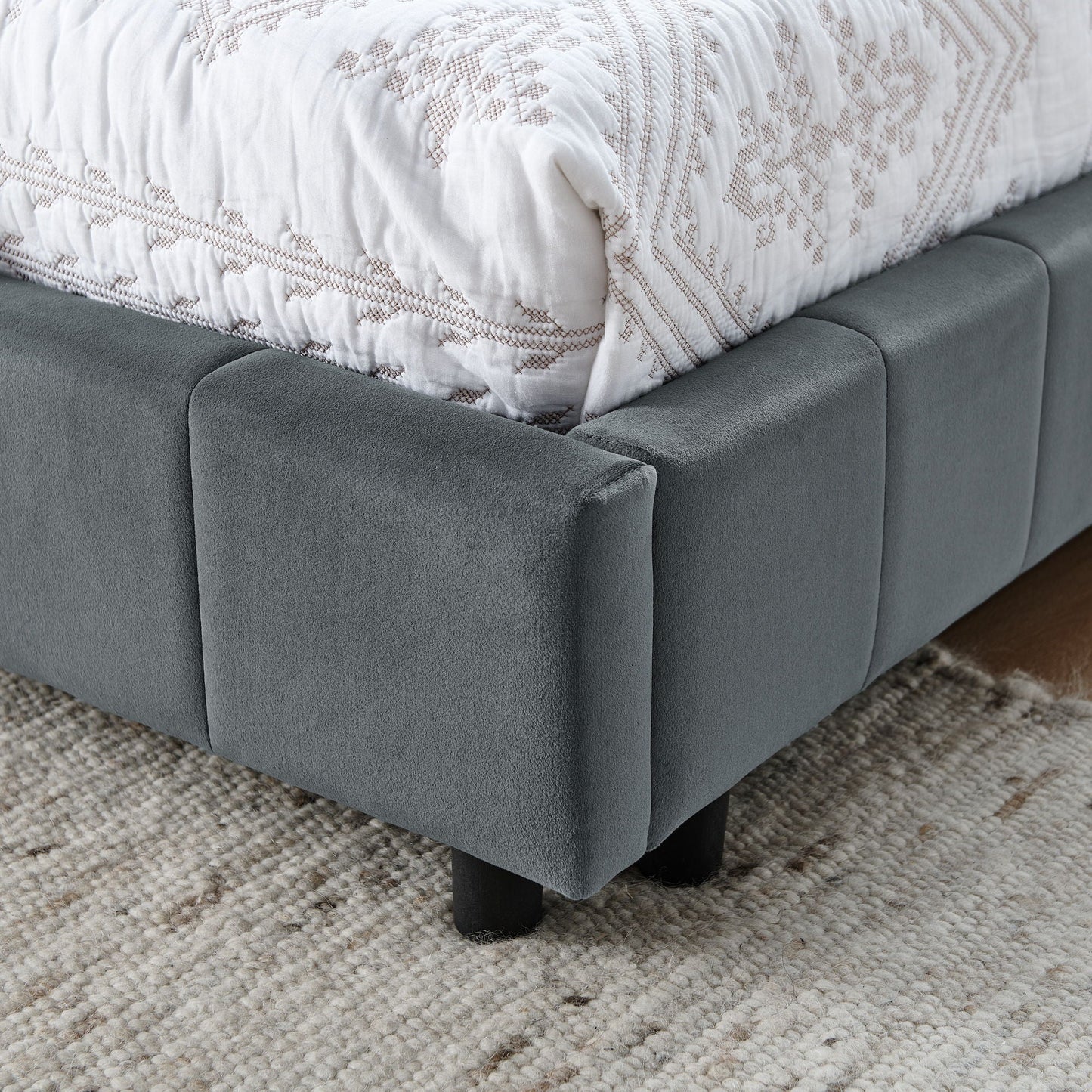 Mid Century Storage Upholstered Tufted Bed Frame