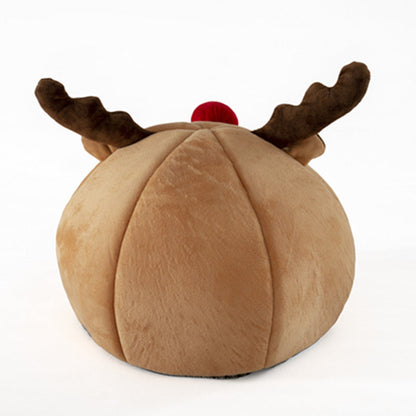 Pet tent Christmas reindeer kennel plush brown with dark antlers and red nose on Tampa Home & Garden Store