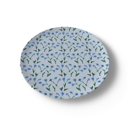 China plates Genevieve periwinkle with green stems by Erin Donahue Tice; set of 2, 4 or 8 on Tampa Home & Garden Store