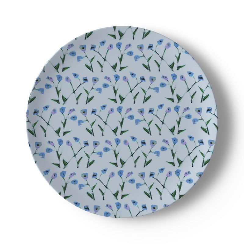 Set of Periwinkle Genevieve China Plates by Erin Donahue Tice, white with blue stems on Tampa Home & Garden Store