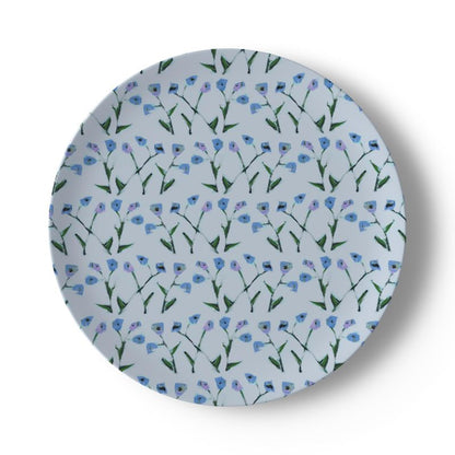 Set of Periwinkle Genevieve China Plates by Erin Donahue Tice, white with blue stems on Tampa Home & Garden Store
