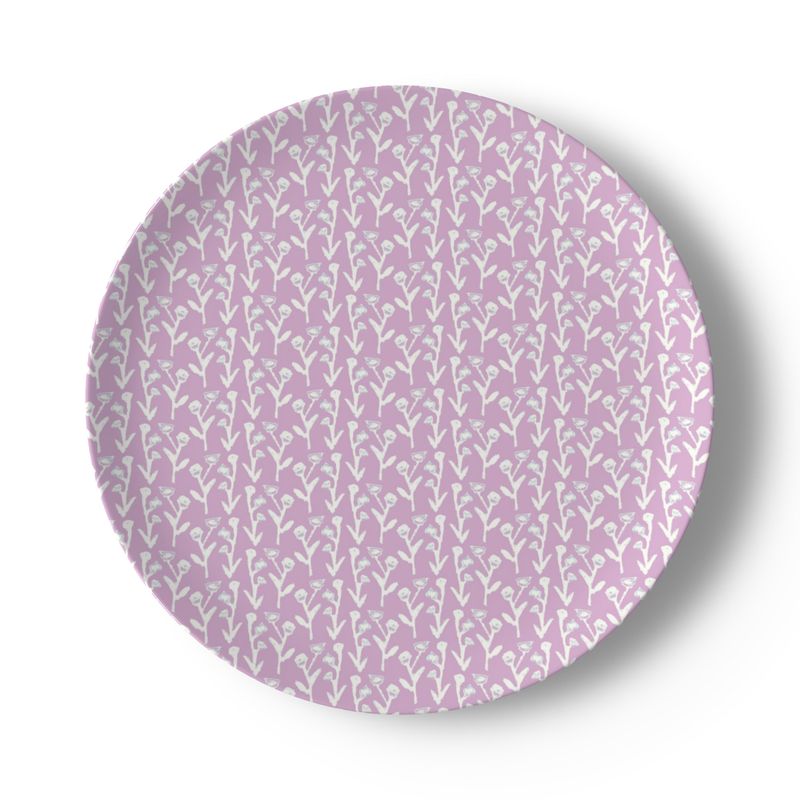 Lilac Ivy Manor china plate round with white ivy pattern on Tampa Home & Garden Store