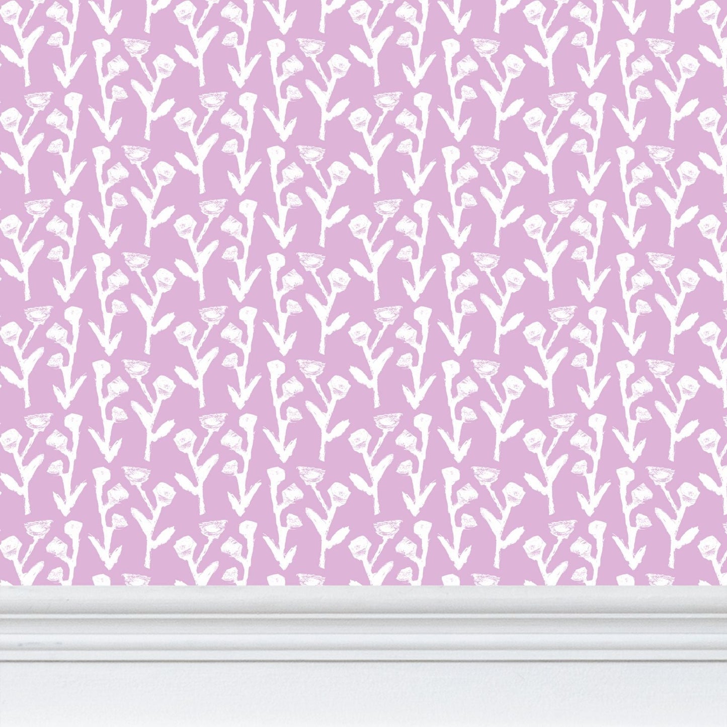Ivy Manor Lilac wallpaper, repeat pattern with white ivy motif by Erin Donahue Tice on Tampa Home & Garden Store