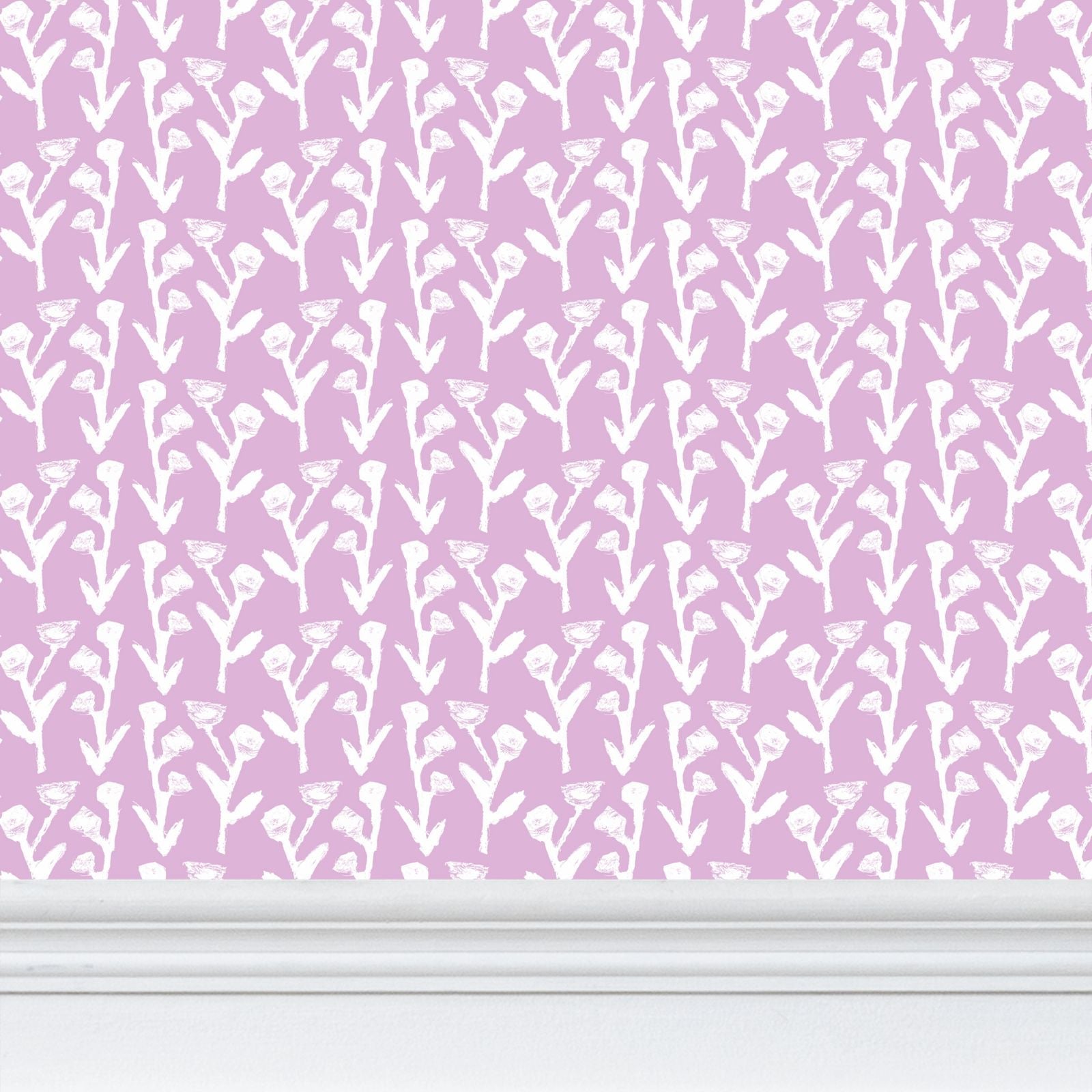 Ivy Manor Lilac wallpaper, repeat pattern with white ivy motif by Erin Donahue Tice on Tampa Home & Garden Store