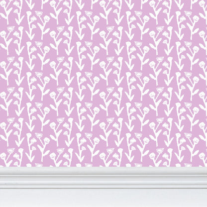 Ivy Manor Lilac wallpaper, repeat pattern with white ivy motif by Erin Donahue Tice on Tampa Home & Garden Store
