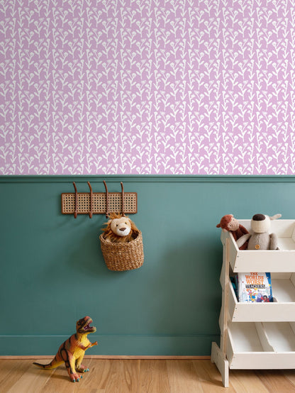 Ivy Manor Wallpaper Lilac repeat pattern with white botanical motif by Erin Donahue Tice on Tampa Home & Garden Store