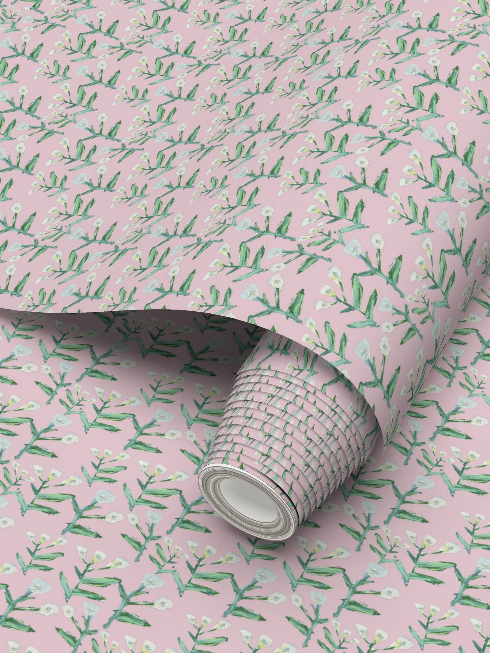 Sydney Wallpaper Tulip Pink pattern with green stems and white blooms Erin Donahue Tice on Tampa Home & Garden Store