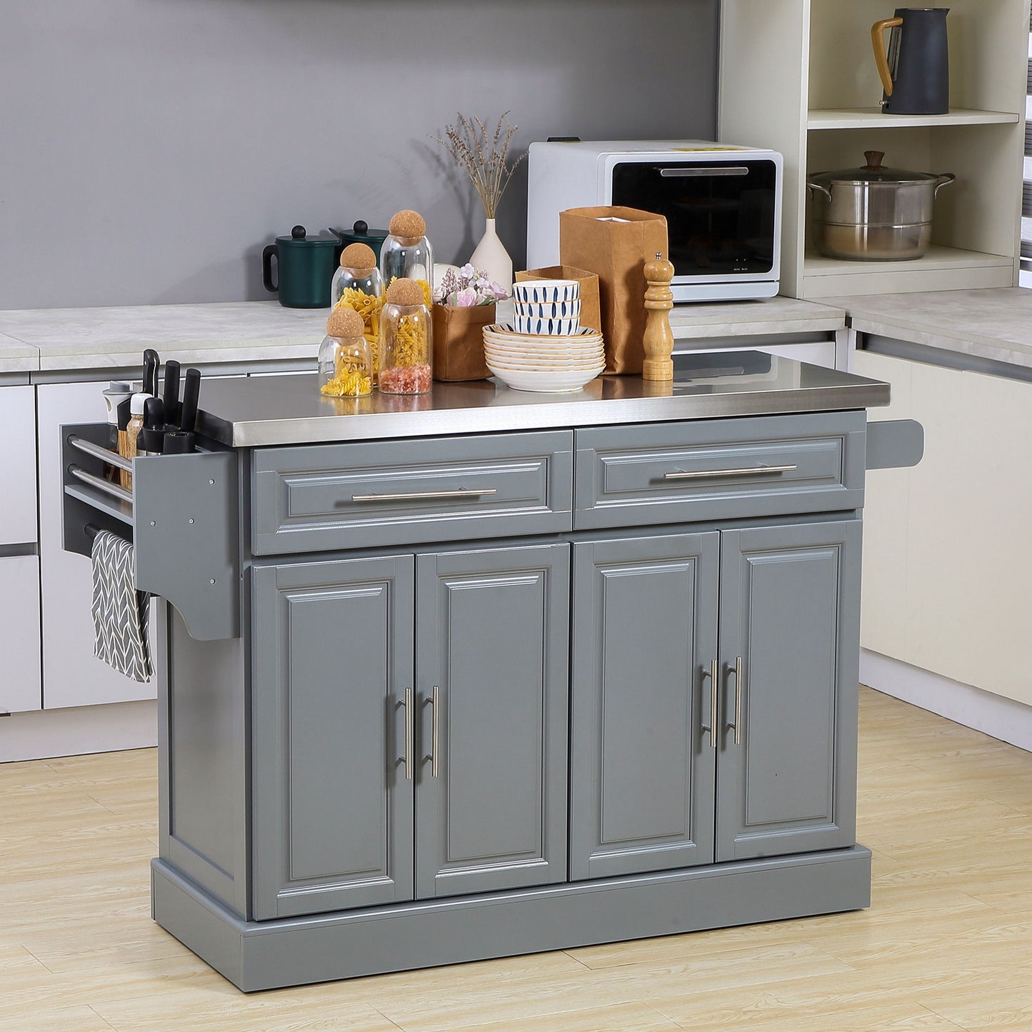 Stainless Steel Rolling Kitchen Cart with Drawers
