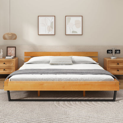Solid Pine Wood Bed Frame and Black Accents
