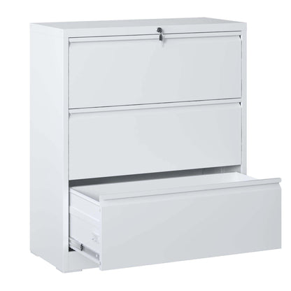 Lateral file cabinet with locking top drawer and padlock, heavy-duty white steel on Tampa Home & Garden Store