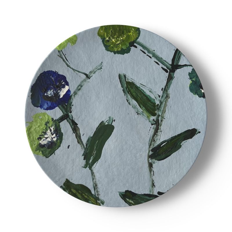 Set of blue and teal posey china plates by Erin Donahue Tice on Tampa Home & Garden Store