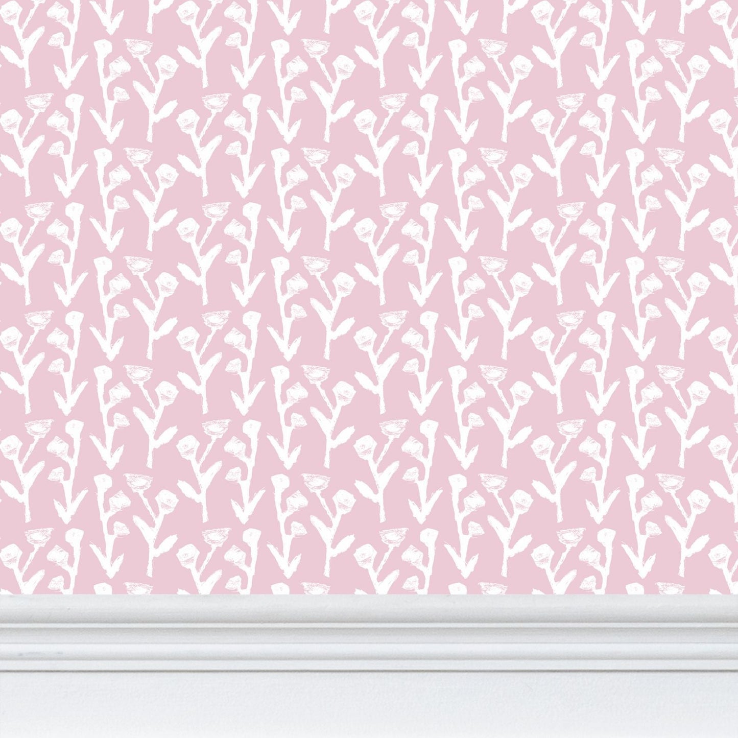 Ivy Manor Ballet wallpaper repeat pattern on pink background with white ivy motif on Tampa Home & Garden Store