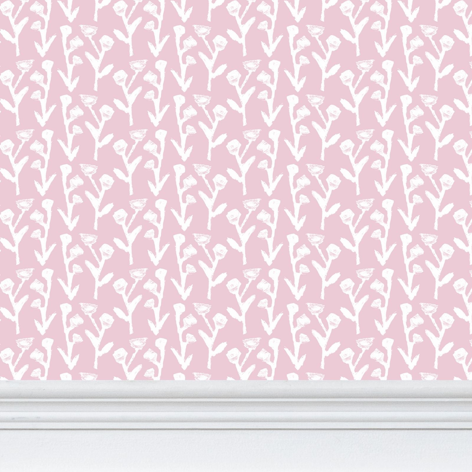 Ivy Manor Ballet wallpaper repeat pattern on pink background with white ivy motif on Tampa Home & Garden Store