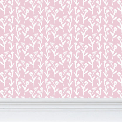 Ivy Manor Ballet wallpaper repeat pattern on pink background with white ivy motif on Tampa Home & Garden Store