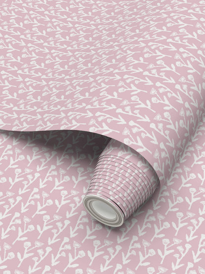 Repeat pattern wallpaper Ivy Manor Ballet pink with white brushstroke ivy by Erin Donahue Tice on Tampa Home & Garden Store