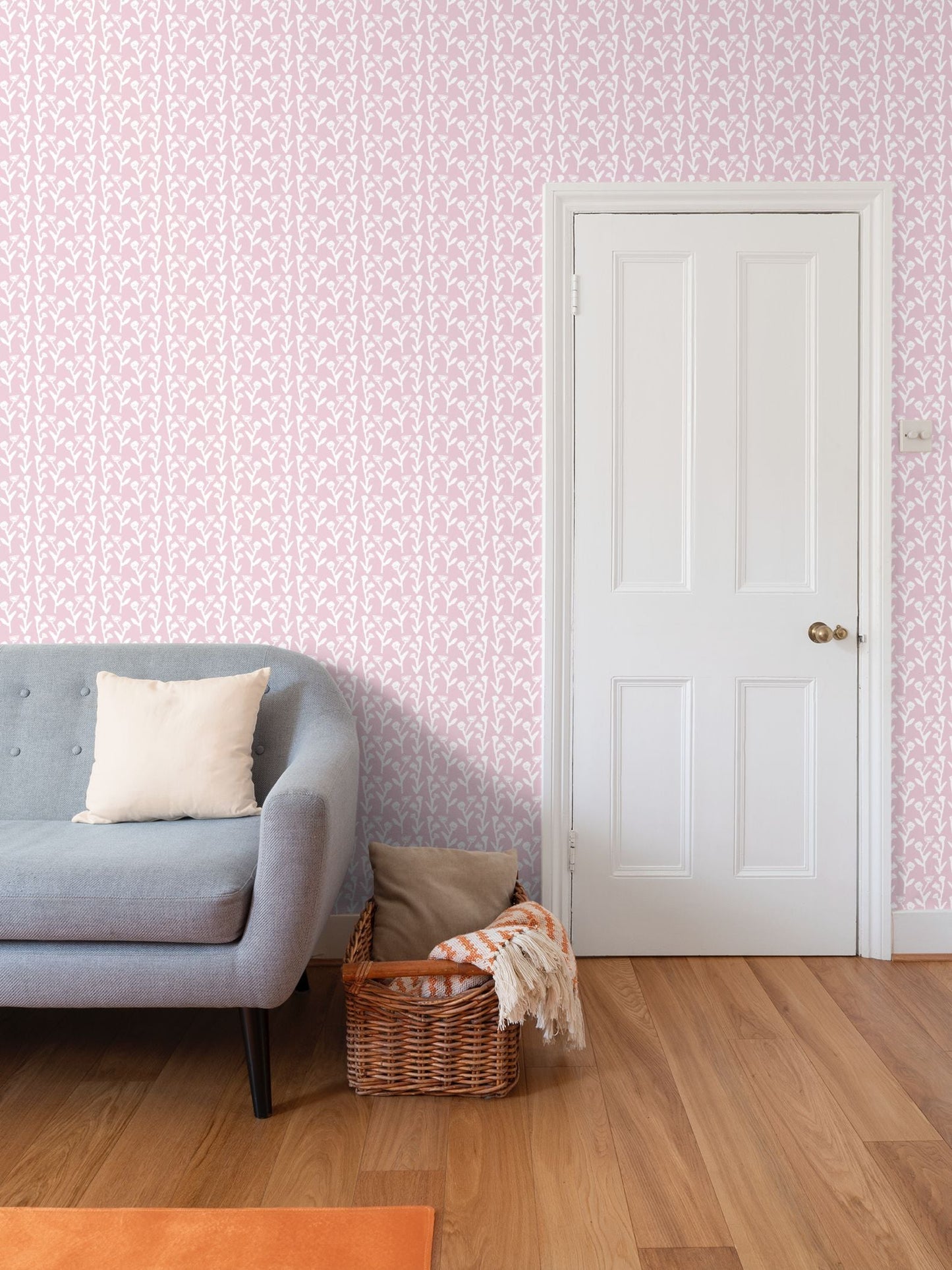 Ivy Manor Wallpaper Ballet repeat pattern by Erin Donahue Tice in soft pink and white on Tampa Home & Garden Store