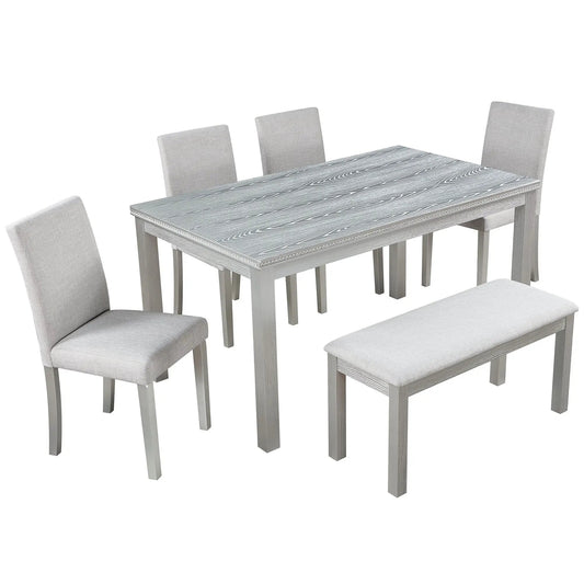 5 piece dining table set with crystal decoration and upholstered gray chairs on Tampa Home & Garden Store