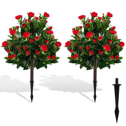31 Inches Artificial Camellia Tree Set 2 Pack Fake Flower Trees-Green - Tampa Home & Garden Store