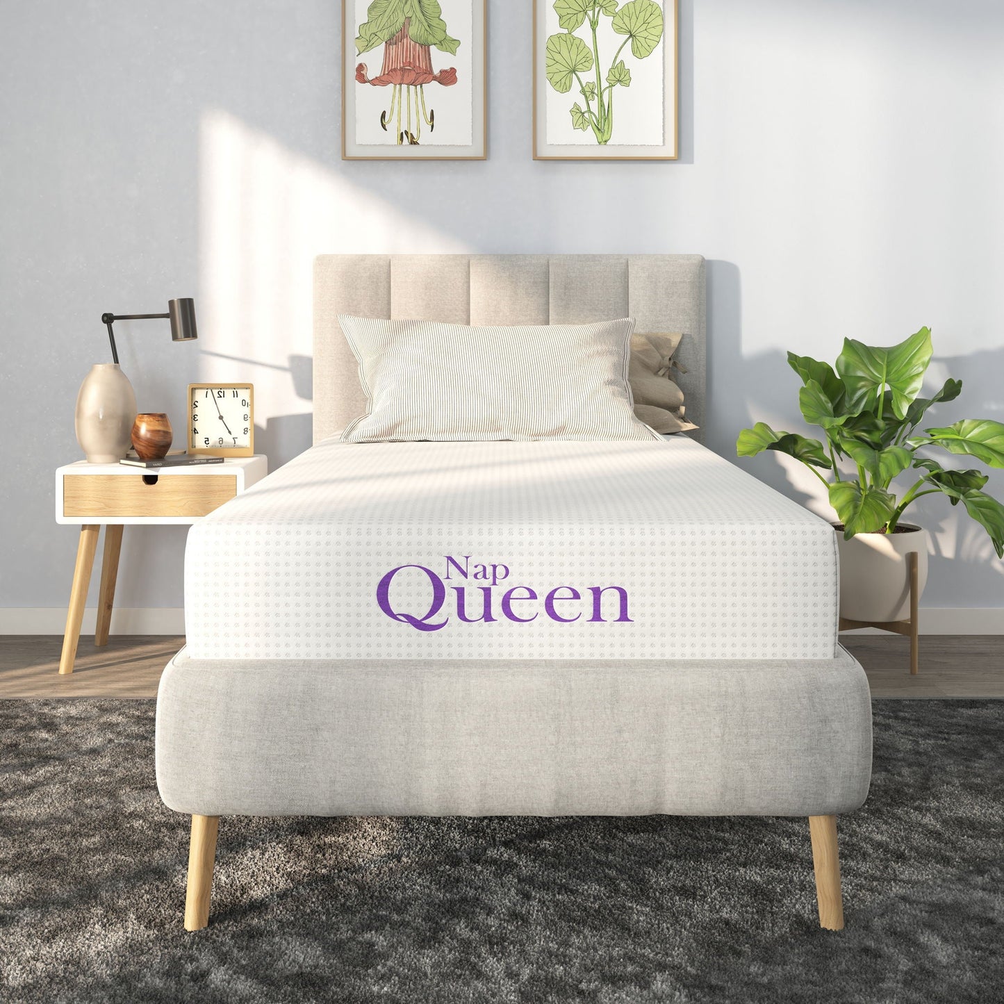 10in Charcoal Memory Foam Mattress HouseOfZazla on Queen bed in a modern bedroom on Tampa Home & Garden Store