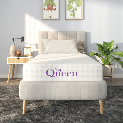 12in Memory Foam Mattress HouseOfZazla Queen size with light gray cover in a modern bedroom on Tampa Home & Garden Store