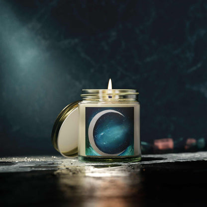Scented candle Mai Autumn coconut apricot wax in a metal tin with space scene label 4oz/9oz on Tampa Home & Garden Store