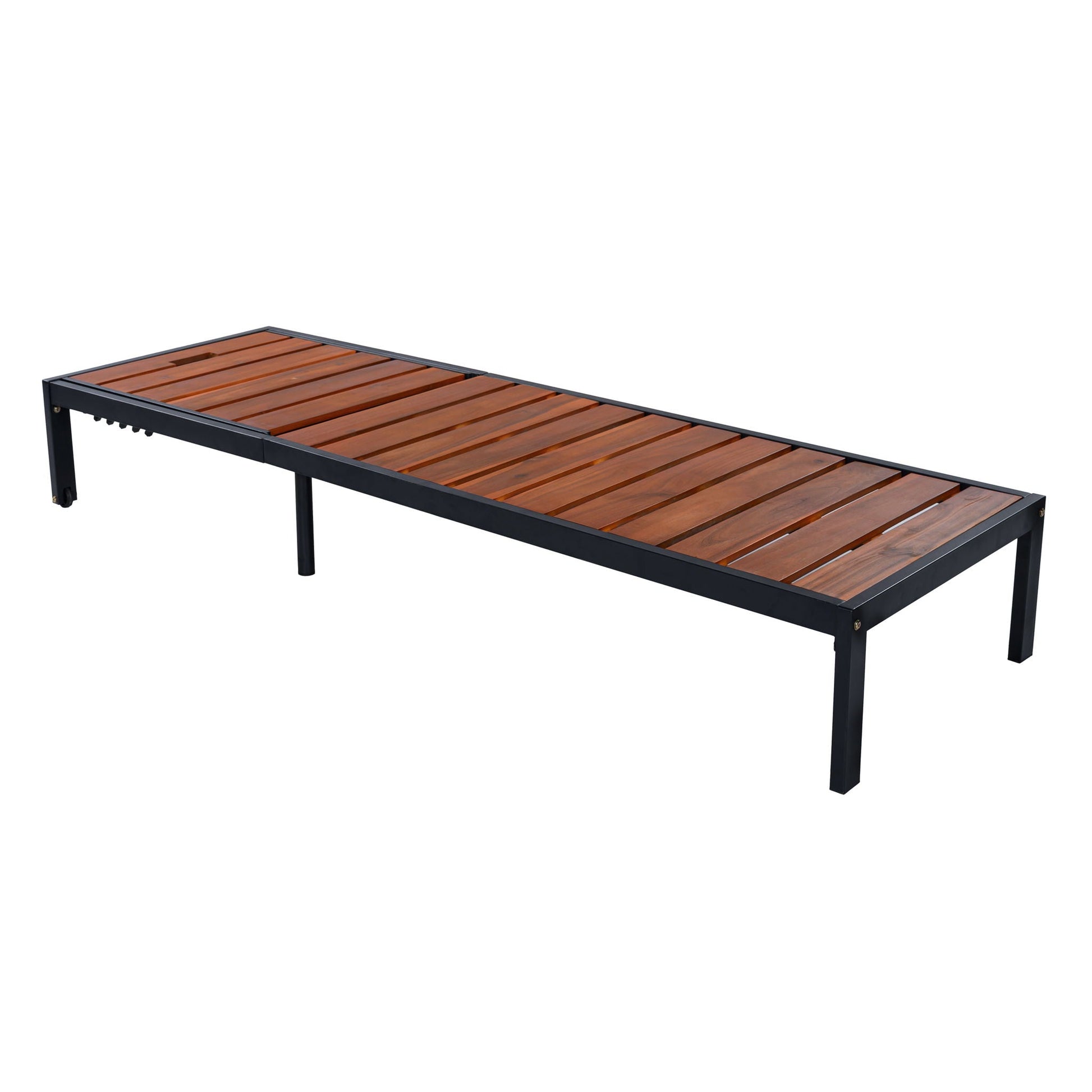 Outdoor Chaise With Adjustable Backrest wood slat lounge in black metal frame by HouseOfZazla on Tampa Home & Garden Store
