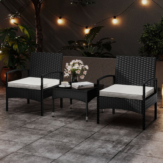 3-Piece Patio Furniture Set Rattan Bistro Chairs with Table-Beige - Tampa Home & Garden Store