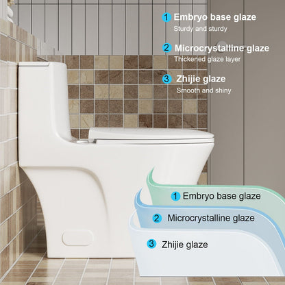 Elegant One Piece Toilet with Tornado Dual Flush, white porcelain in a tiled bathroom on Tampa Home & Garden Store