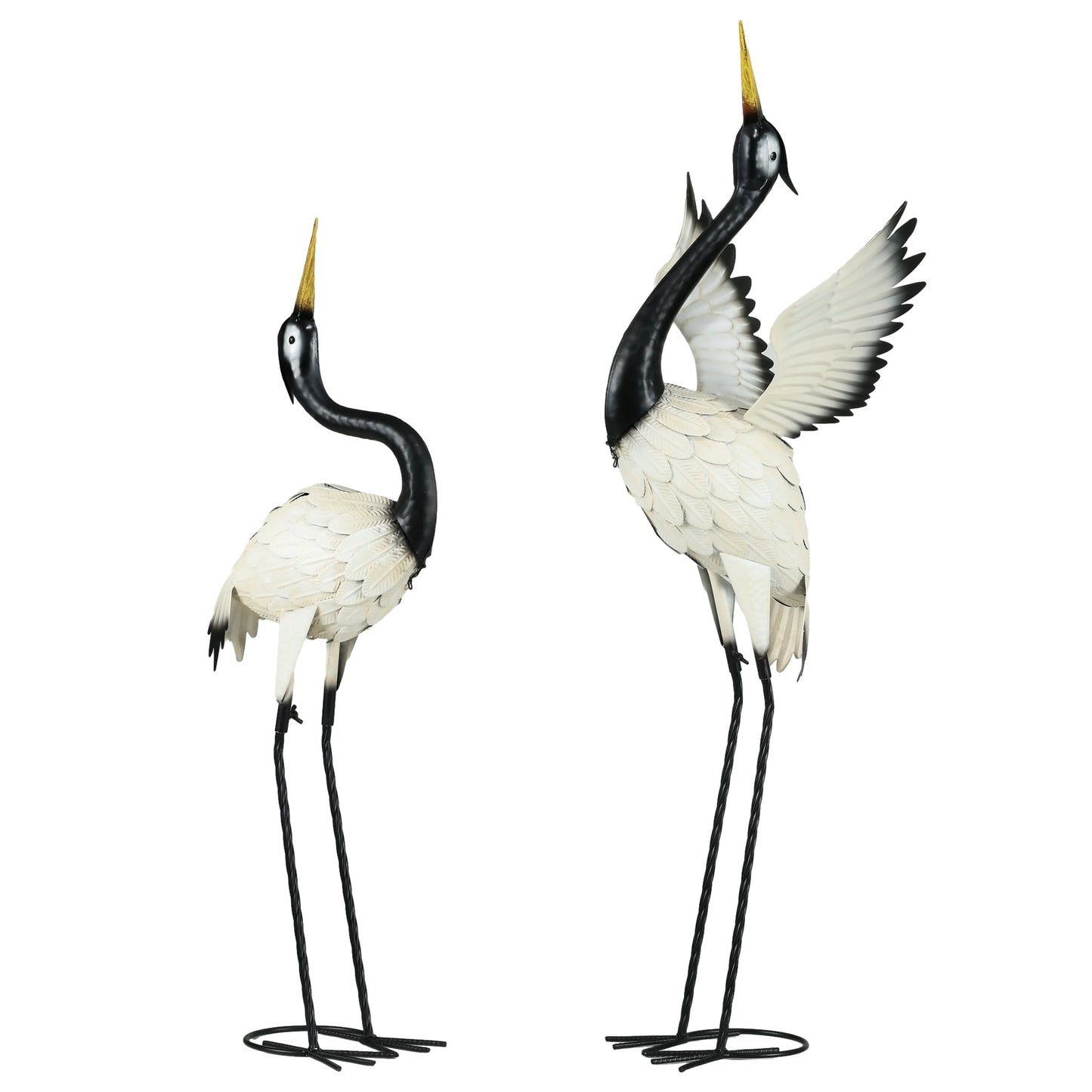 Outsunny Heron Garden Statues set of 2, black necks, white bodies, gold beaks on stakes on Tampa Home & Garden Store