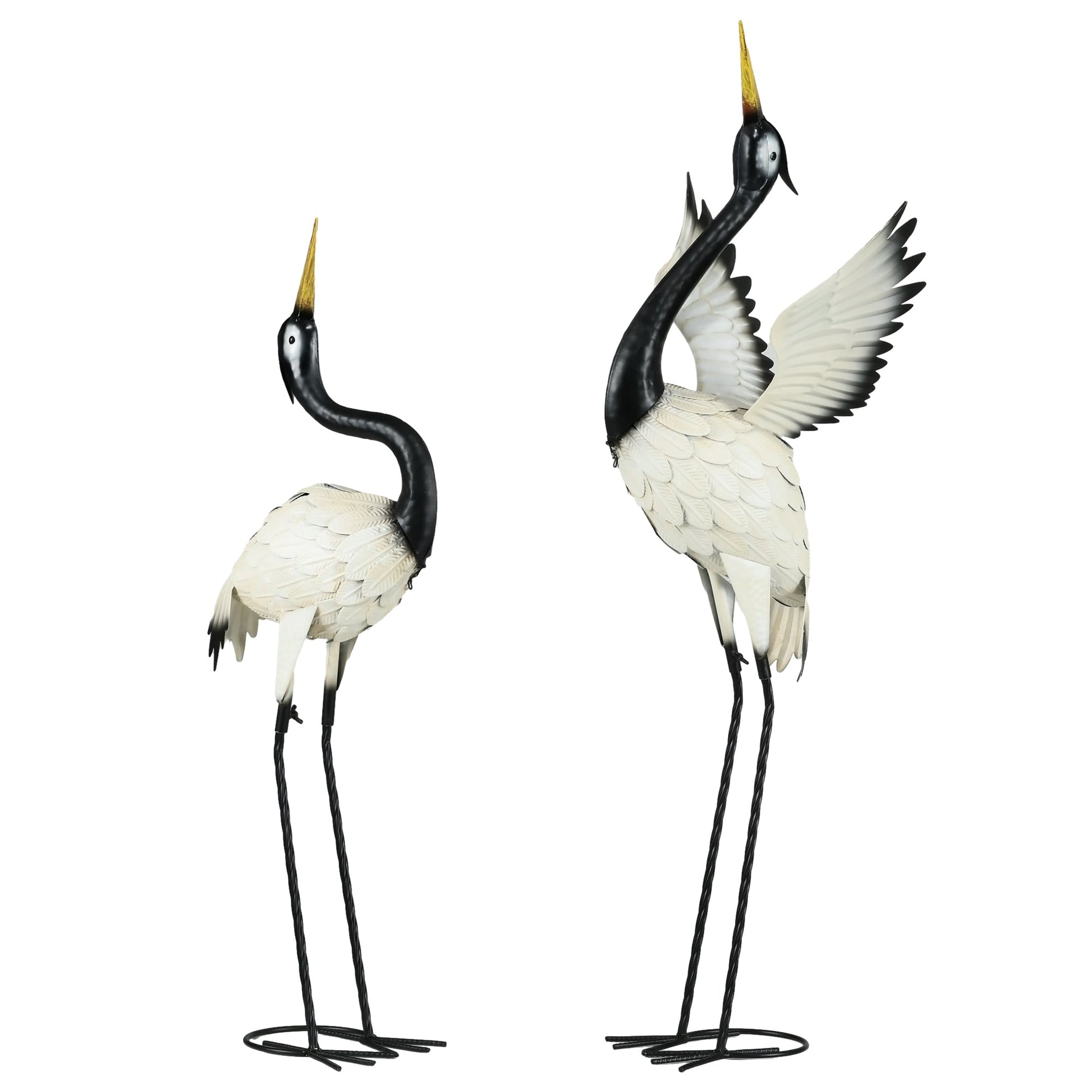 Outsunny Heron Garden Statues set of 2, black necks, white bodies, gold beaks on stakes on Tampa Home & Garden Store