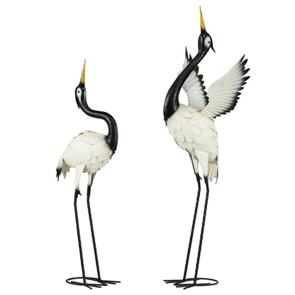 Outsunny Heron Garden Statues set of 2, black necks, white bodies, gold beaks on stakes on Tampa Home & Garden Store