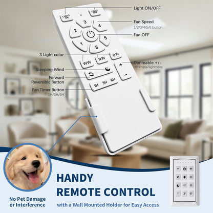 HouseOfZazla ceiling fan remote control, white handheld with Light On/Off and fan speed buttons on Tampa Home & Garden Store
