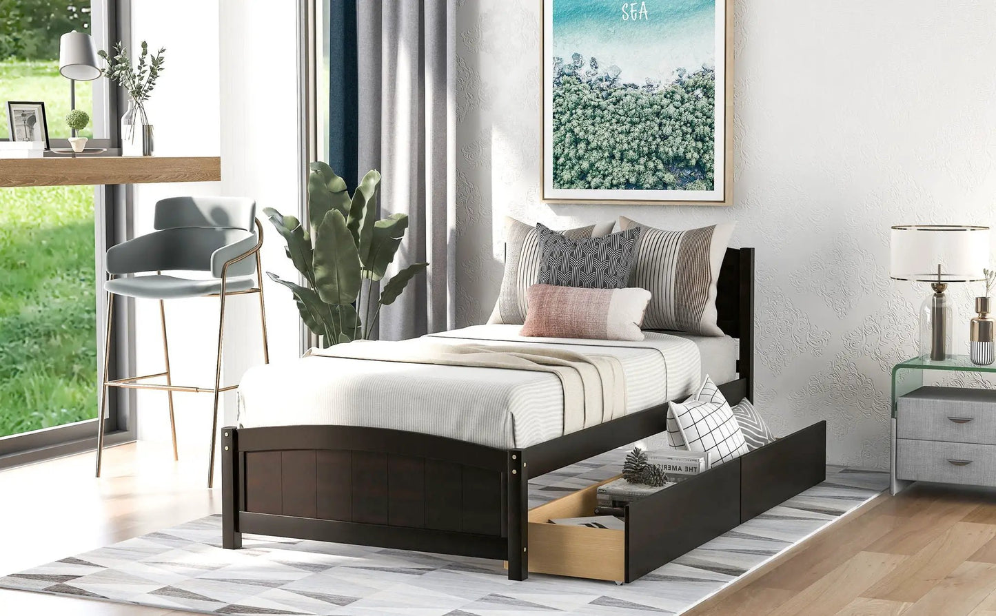 Platform Bed and Headboard With Footboard Slats