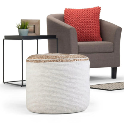 Serena - Handcrafted Round Braided Pouf, ivory woven accent pouf Unique Piece Furniture on Tampa Home & Garden Store