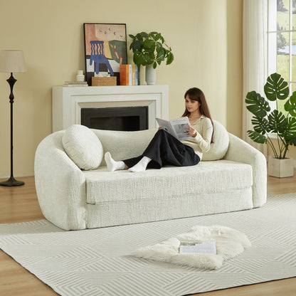 86 Inch Curved Chenille Sofa Bed and Recliner