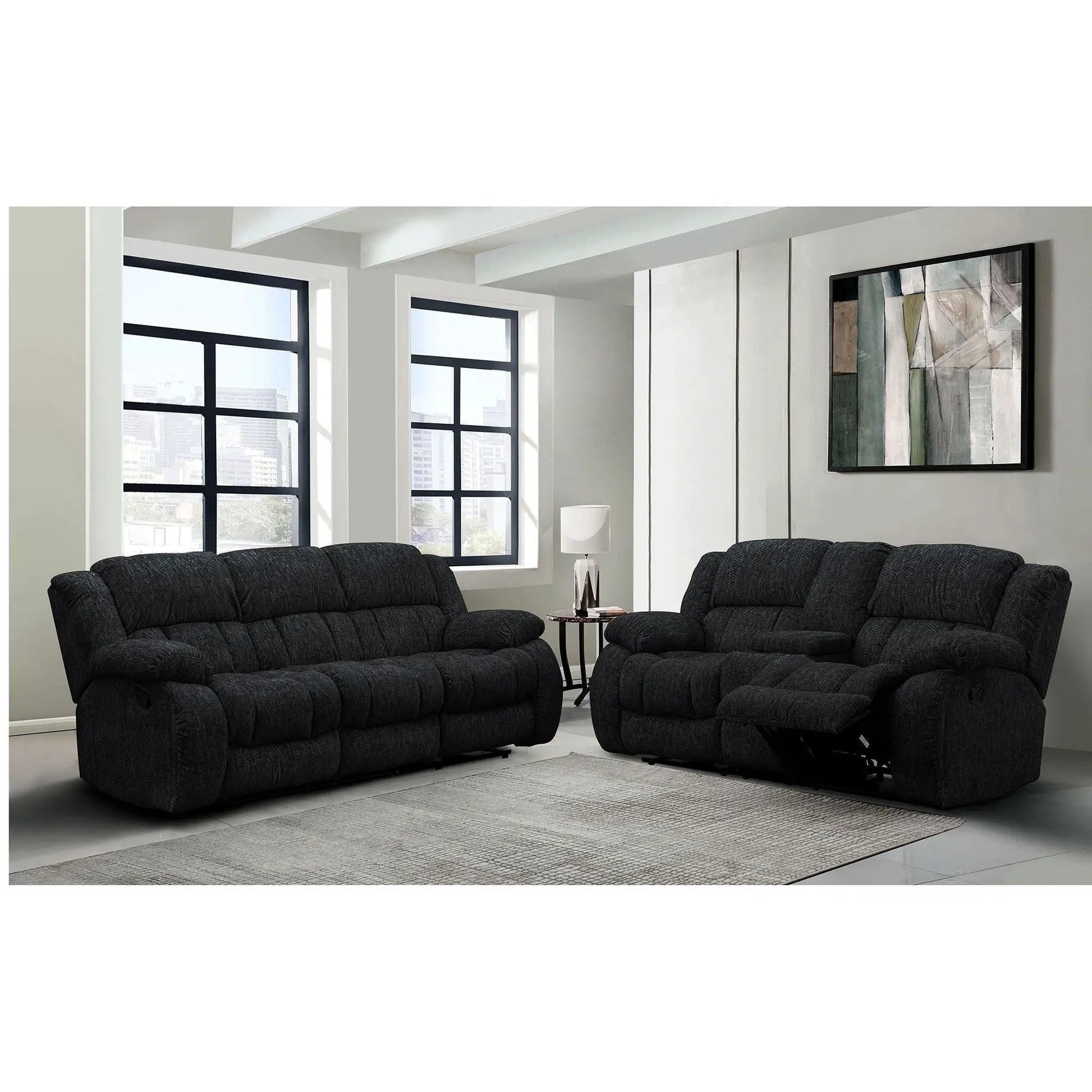 Stonic Glider Recliner set of 3 in dark gray fabric, modern design on Tampa Home & Garden Store