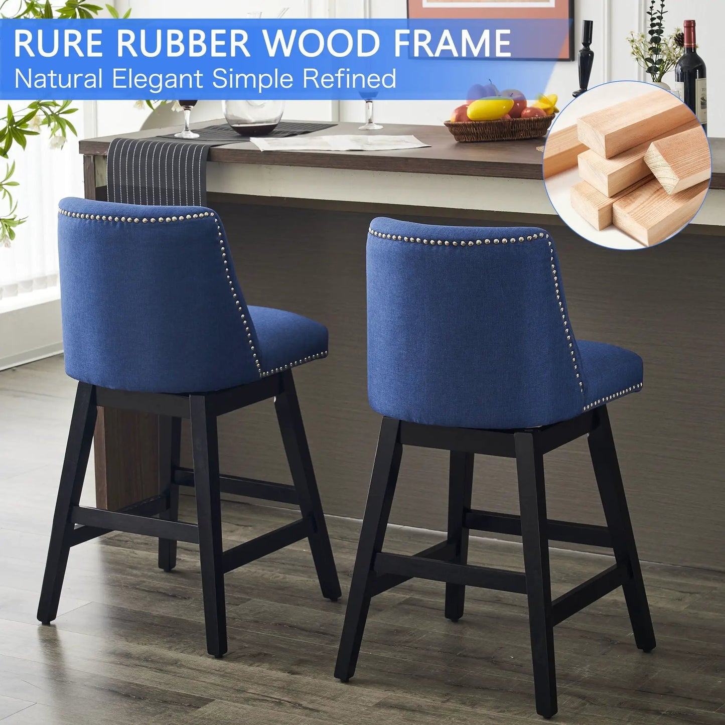 Upholstered Swivel Bar Stool with Soft Fabric