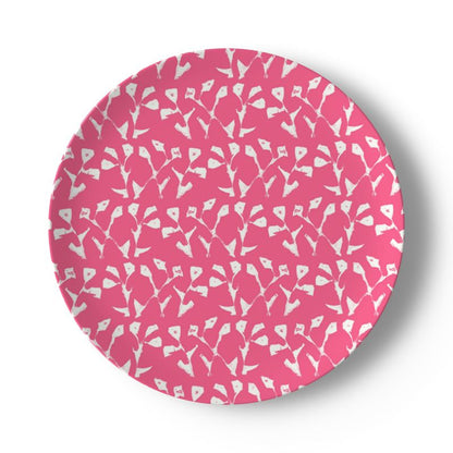Genevieve china plate hot pink with white abstract motif by Erin Donahue Tice on Tampa Home & Garden Store