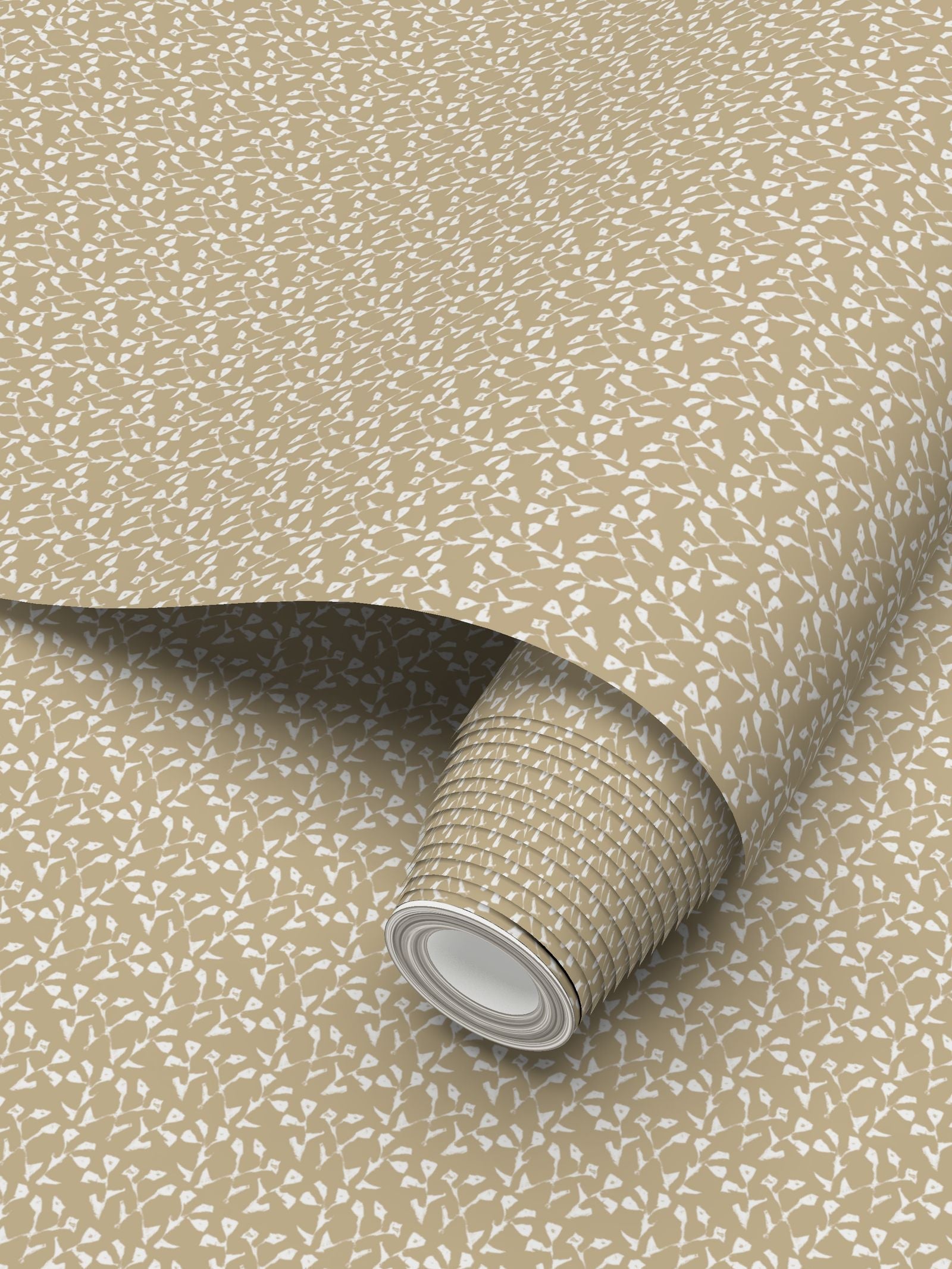 Genevieve Wallpaper (Linen) by Erin Donahue Tice, beige linen with white flecks pattern, rolled on Tampa Home & Garden Store