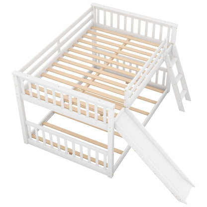 Bunk bed with convertible slide and ladder, white frame, light wood slats HouseOfZazla on Tampa Home & Garden Store