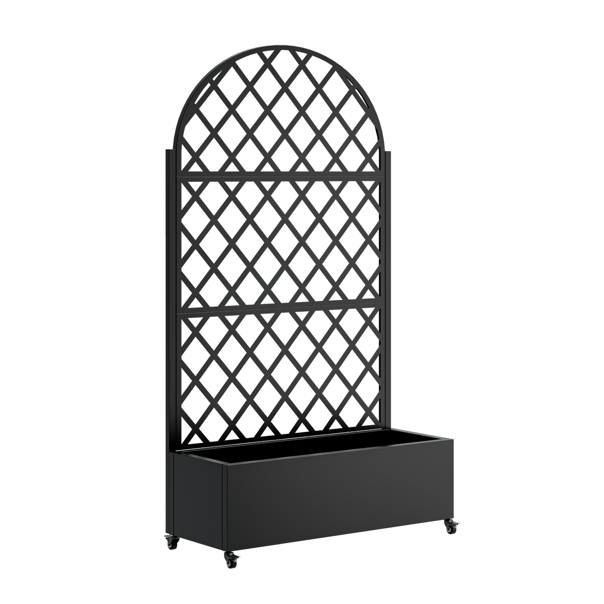 Round black metal planter box with diamond lattice trellis on wheeled base by HouseOfZazla on Tampa Home & Garden Store