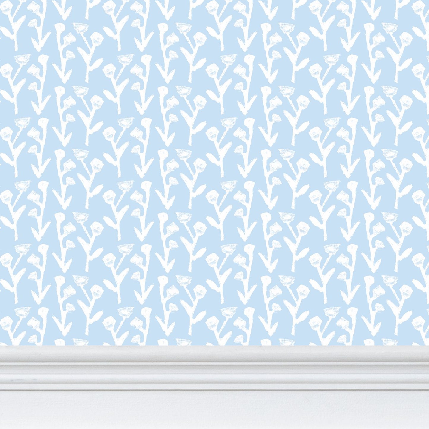 Ivy Manor Wallpaper Bluebird pattern with blue background and white botanical motif on Tampa Home & Garden Store