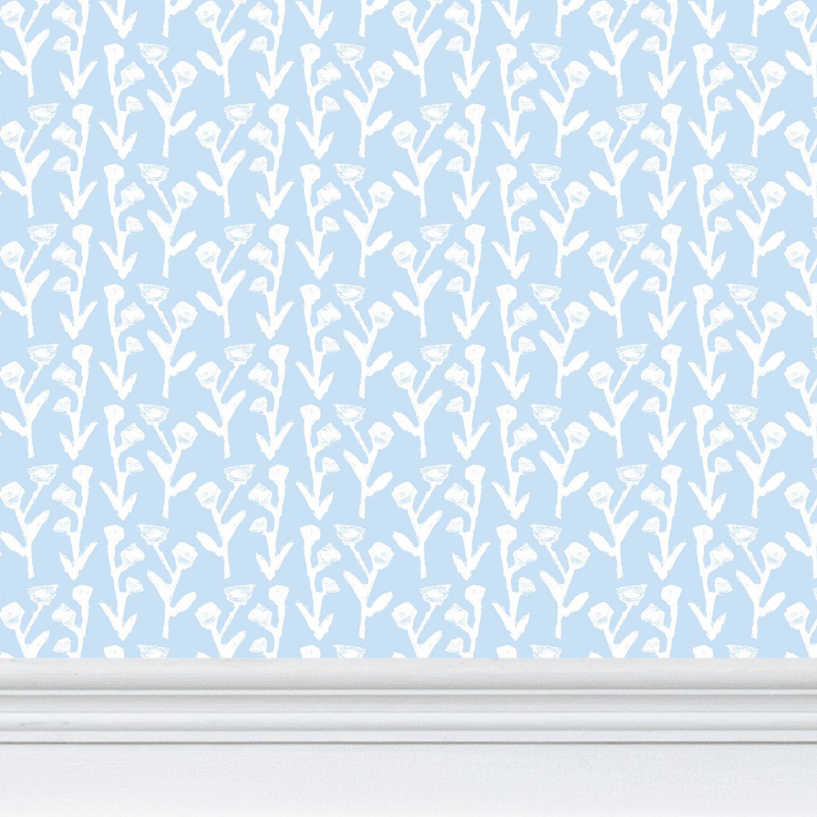 Ivy Manor Wallpaper Bluebird pattern with blue background and white botanical motif on Tampa Home & Garden Store