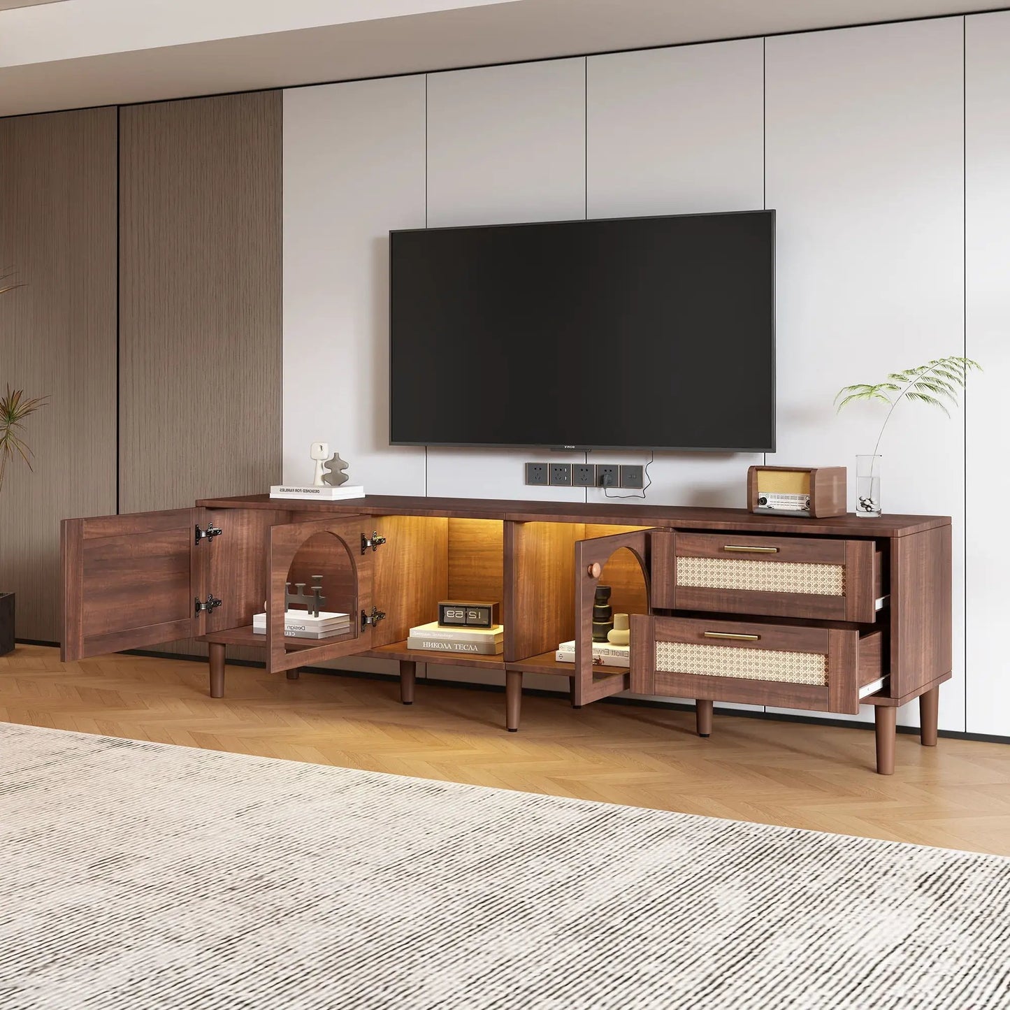 TV Stand With App LED Lights and Door Storage